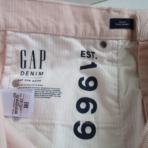 *GAP 1969 Denim Pale Pastel Peach PInk Corduroy High Rise True Skinny Jeans - Picture 3 of 6